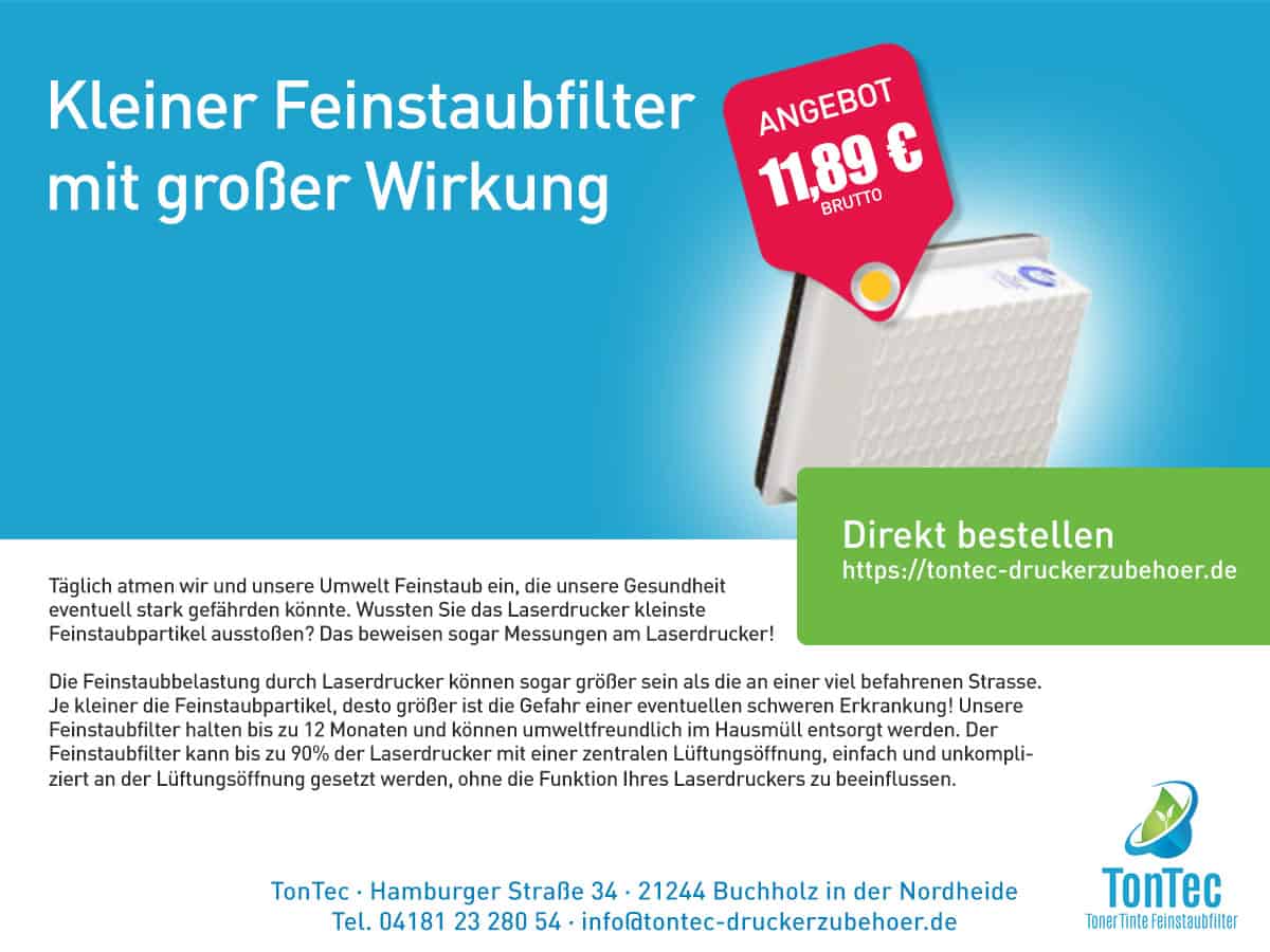 Feinstaubfilter für Laserdrucker