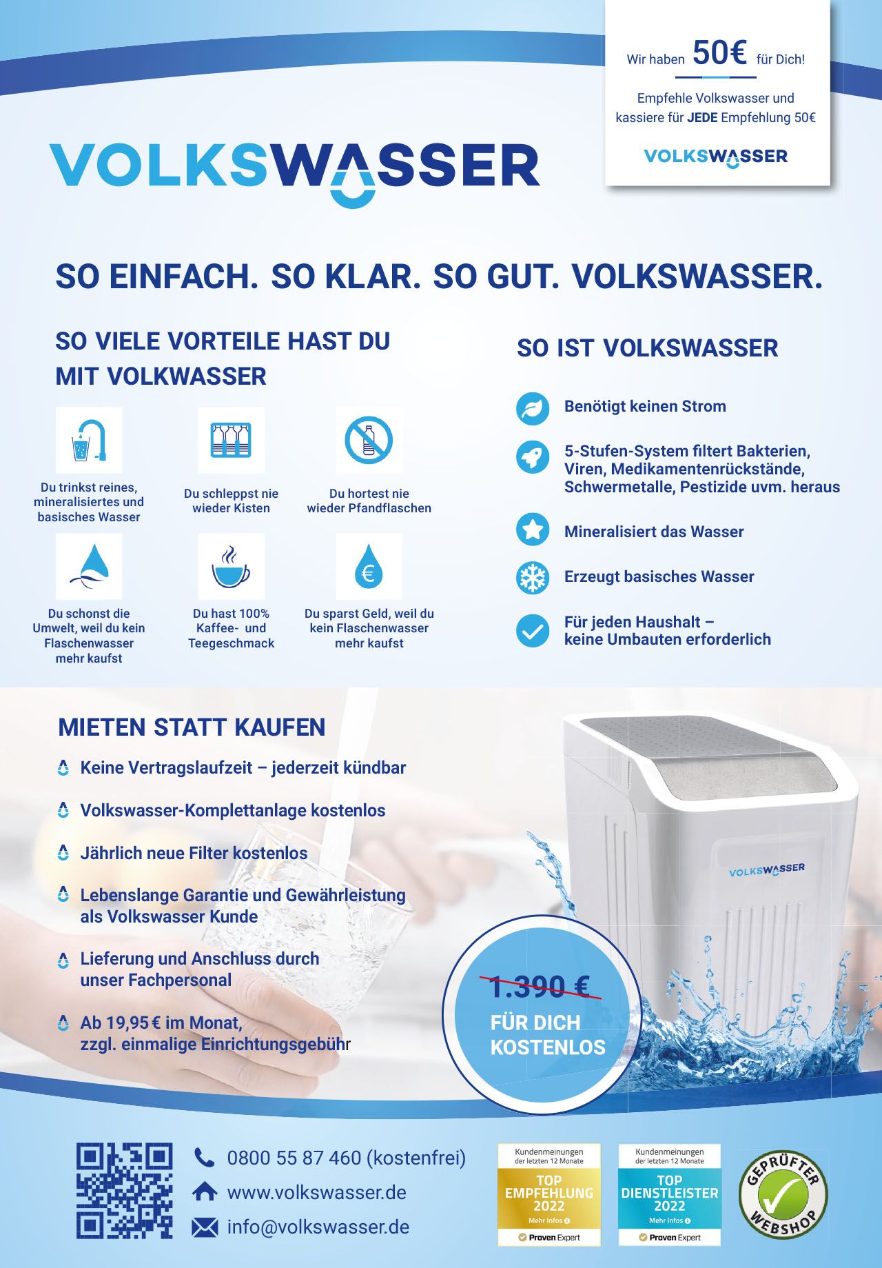 Volkswasser-Anzeige Informationsblatt über die Funktionsweise von VOLKSWASSER Wasserfilter
